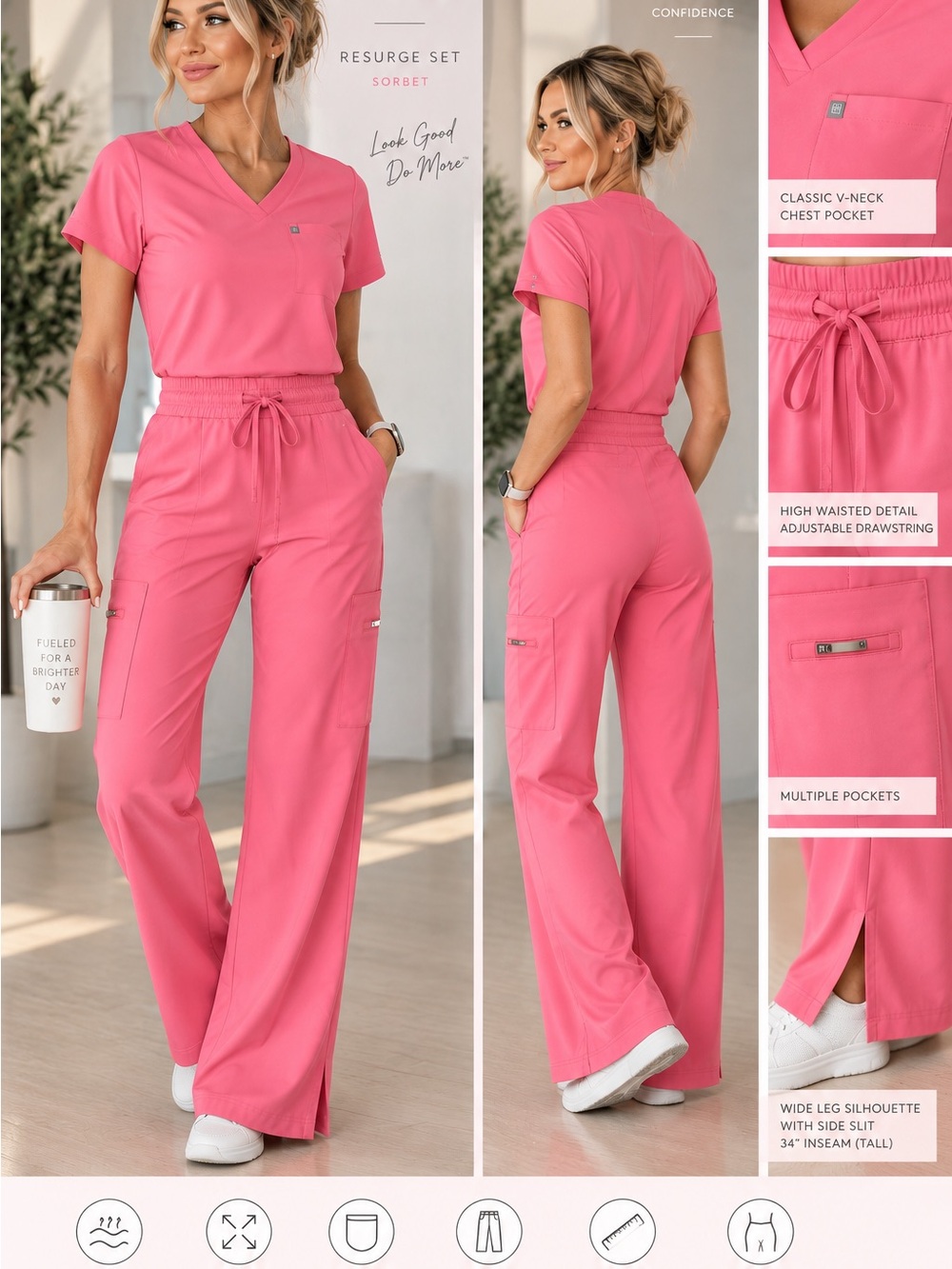 Uniform Advantage Resurge Scrub Set XS / XS Tall Sorbet Wide Leg